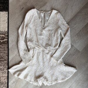 White Sequin Long Sleeve Romper